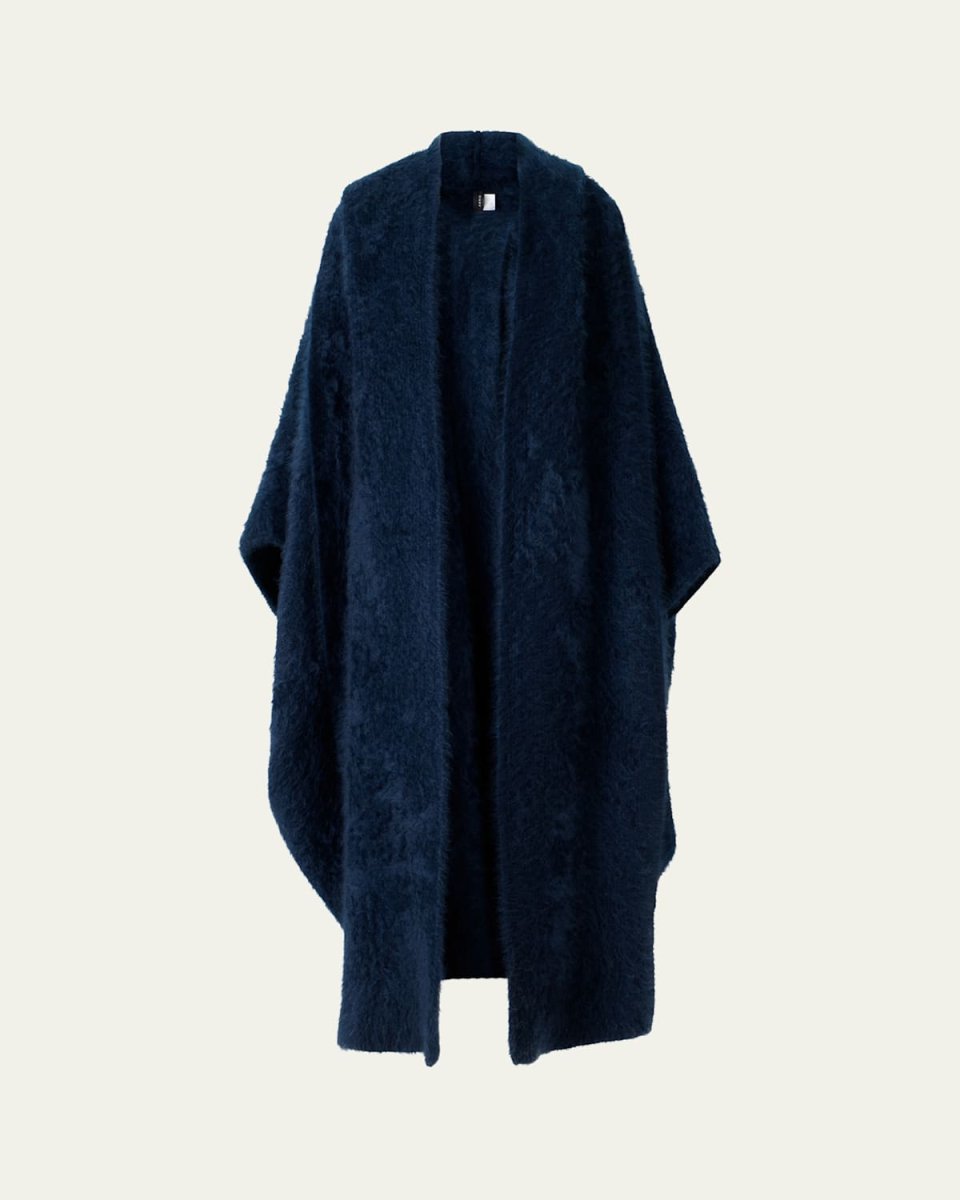 Brushed Cashmere Hooded Long Cape Coat